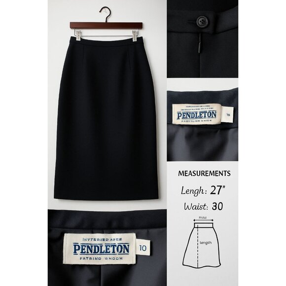 Vintage Pendleton Black 100% Virgin Wool Pencil Skirt Made in USA Size‎ 10 - Picture 2 of 7